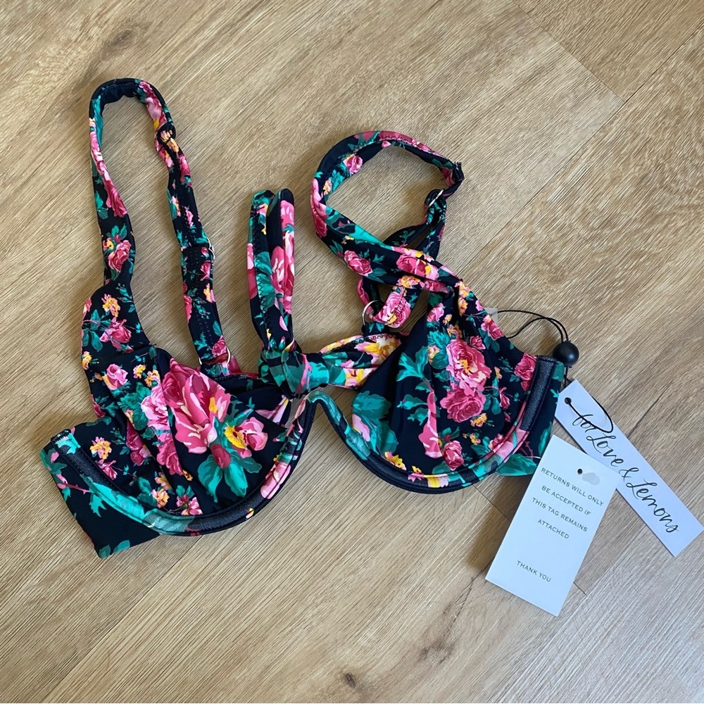 FOR LOVE AND LEMONS floral rosewater bikini swimsuit top